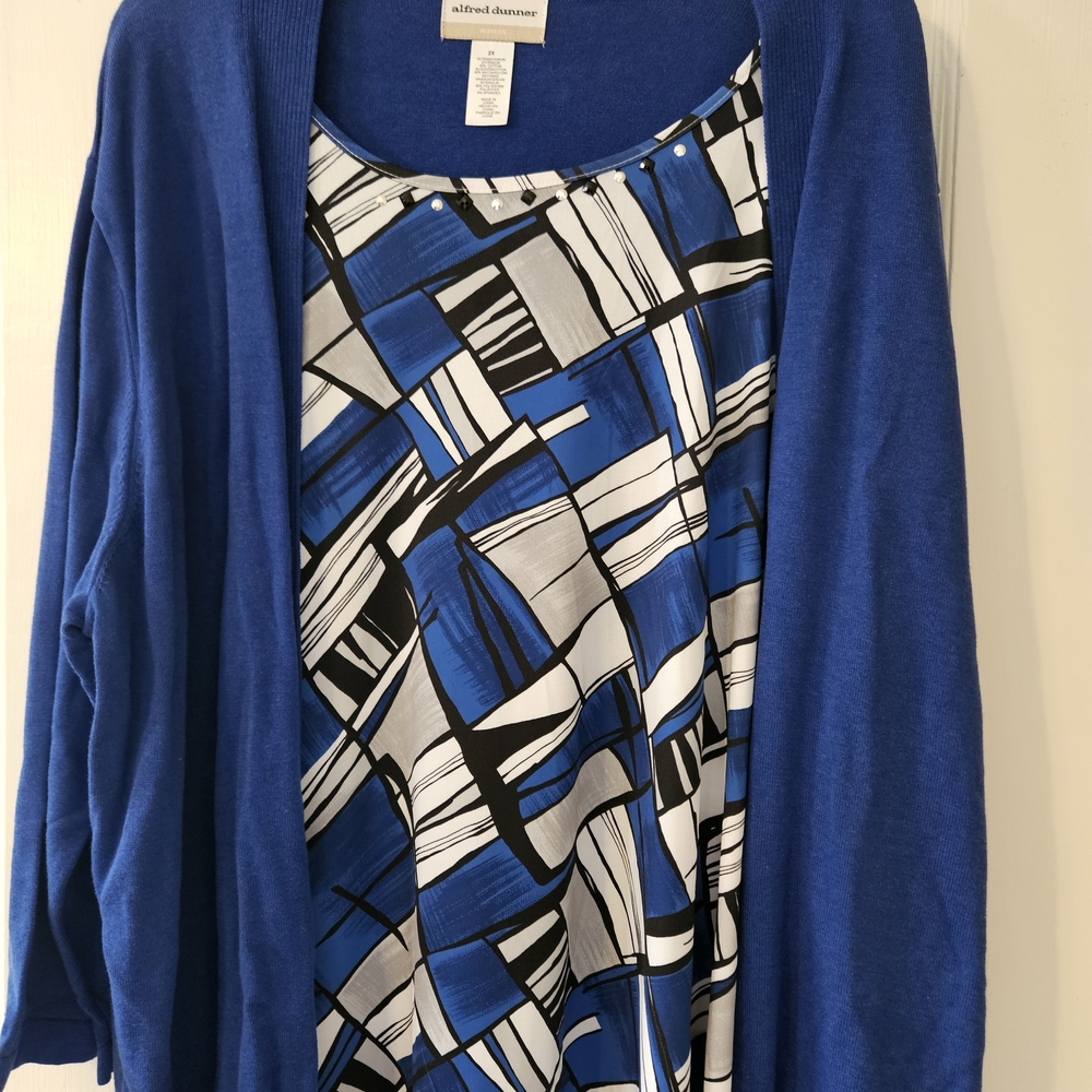 Alfred Dunner Blue and Black Women's Cardigan
